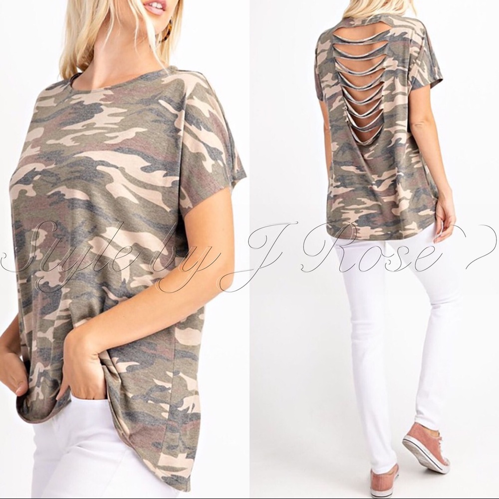 LAST ONE! TYRA Camo Shredded Back Tee